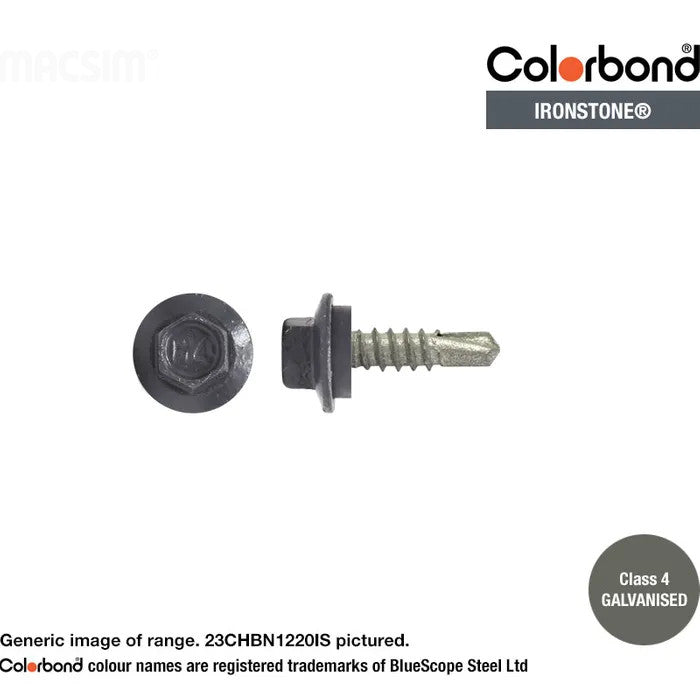 Macsim Hex Washer Face Self Drilling Galvanised PAINTED HEAD Screws - Box of 1000 - Various Sizes and Colours