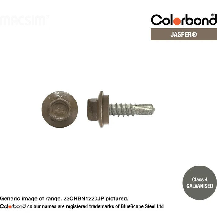 Macsim Hex Washer Face Self Drilling Galvanised PAINTED HEAD Screws - Box of 1000 - Various Sizes and Colours