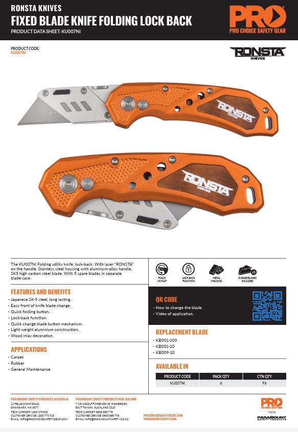 Ronsta Knives Fixed Blade Knife Folding Lock Back x 1