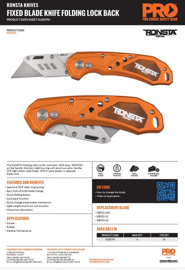 Ronsta Knives Fixed Blade Knife Folding Lock Back x 1