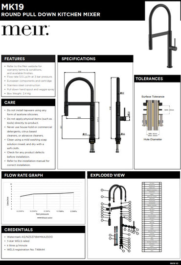 Meir Pull Down Kitchen Mixer With Magnetic Dock - Various Colour Finishes