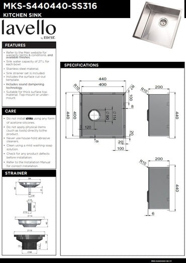 Meir Outdoor Lifestyle Kitchen Sink - SS316