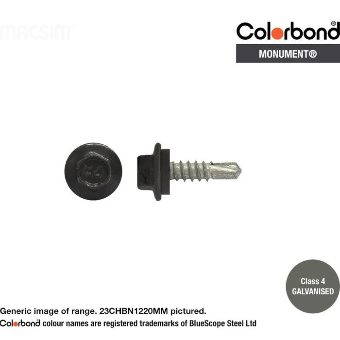 Macsim Hex Washer Face Self Drilling Galvanised PAINTED HEAD Screws - Box of 1000 - Various Sizes and Colours
