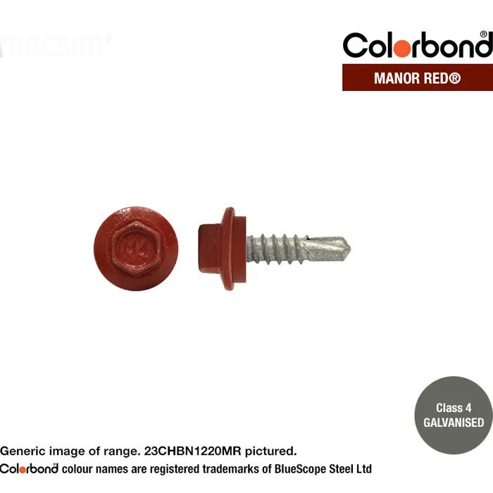 Macsim Hex Washer Face Self Drilling Galvanised PAINTED HEAD Screws - Box of 1000 - Various Sizes and Colours