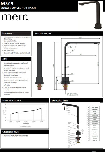 Meir Matte Black Square High-Rise Swivel Hob Spout