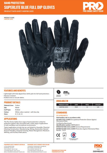 Pro Choice Super-Lite Blue Fully Dipped Gloves - 12 Pairs in 4 Size Options