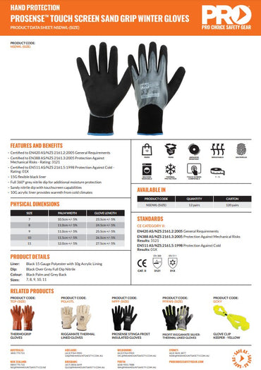 Pro Choice Touch Screen Sand Dip Winter Glove - 6 or 12 Pairs in 5 Size Options