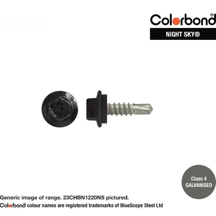 Macsim Hex Washer Face Self Drilling Galvanised PAINTED HEAD Screws - Box of 1000 - Various Sizes and Colours
