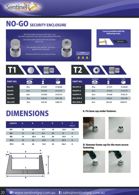 No Go Security Enclosure Thru-Hole Pack of 10 - Various Metric Sizes