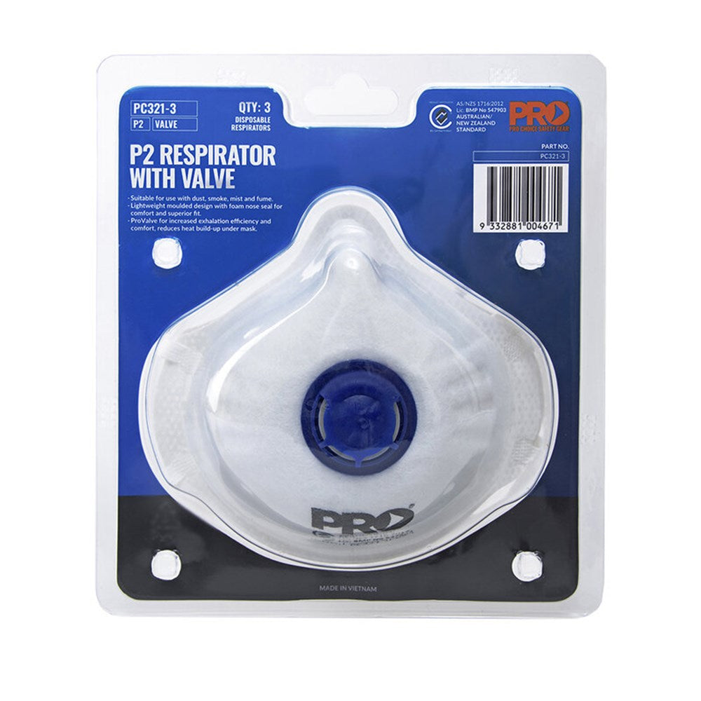 Pro Choice Dust Masks P2 + Valve - 3 or 12 Box