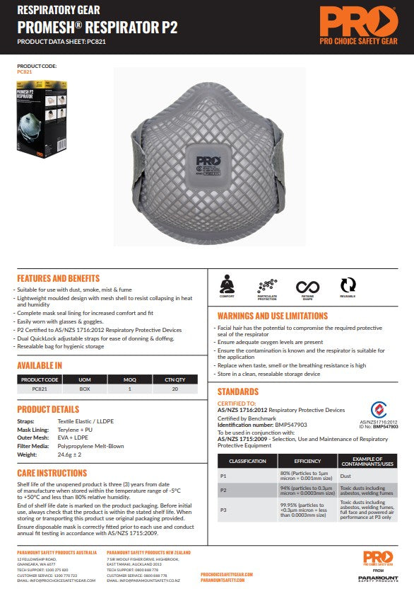 Pro Choice Dust Masks Promesh P2 - Box of 12