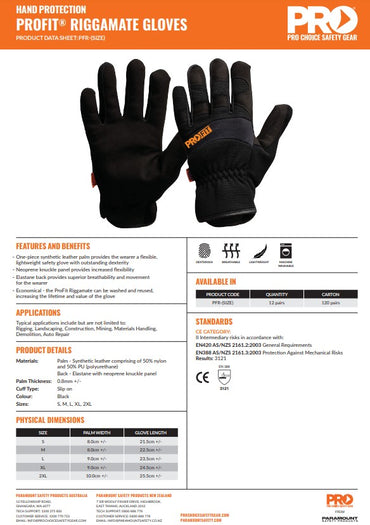 Pro Choice Profit Riggamate Gloves - 12 Pairs in 5 Size Options