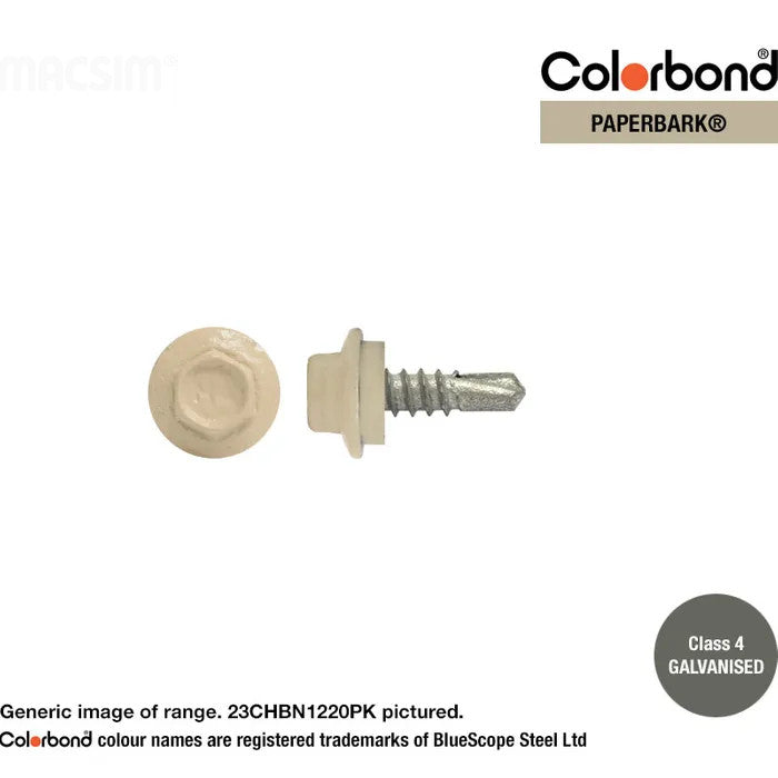 Macsim Hex Washer Face Self Drilling Galvanised PAINTED HEAD Screws - Box of 1000 - Various Sizes and Colours