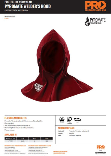Pro Choice Pyromate Welders Hood Maroon one size