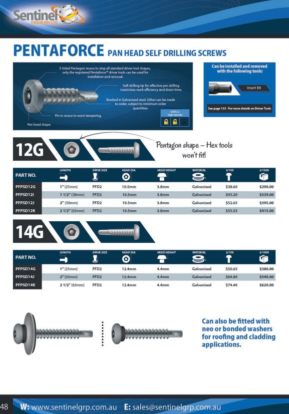 Pentaforce Pan Head Self Drilling Screw EP5-Black Screw 12g x 1" (25mm) PFD2 - Box of 1000