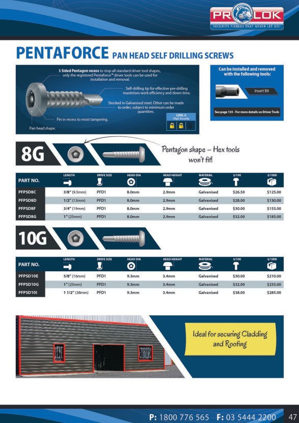 Pentaforce Pan Head Self Drilling Screw - Various Gauges, Lengths and Box Quantities