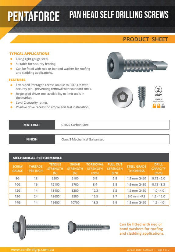 Pentaforce Pan Head Self Drilling Screw - Various Gauges, Lengths and Box Quantities