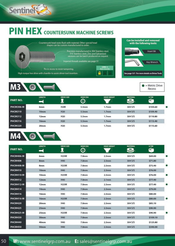 Pin Hex Insert Bit - Various Sizes