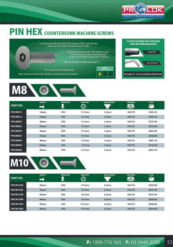 Pin Hex Key Wrench - in Various Sizes