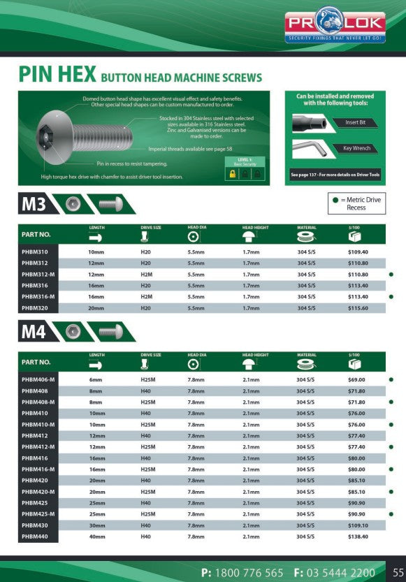 Pin Hex Insert Bit - Various Sizes
