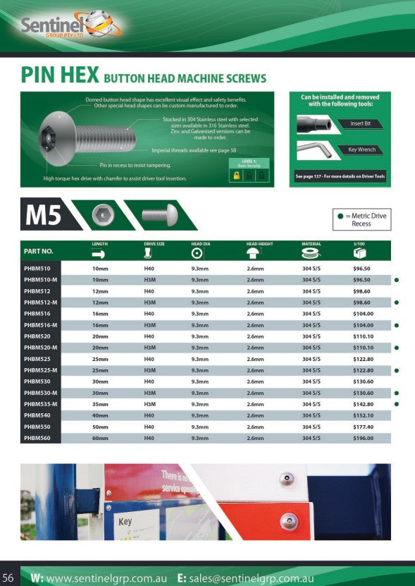 Pin Hex Key Wrench - in Various Sizes