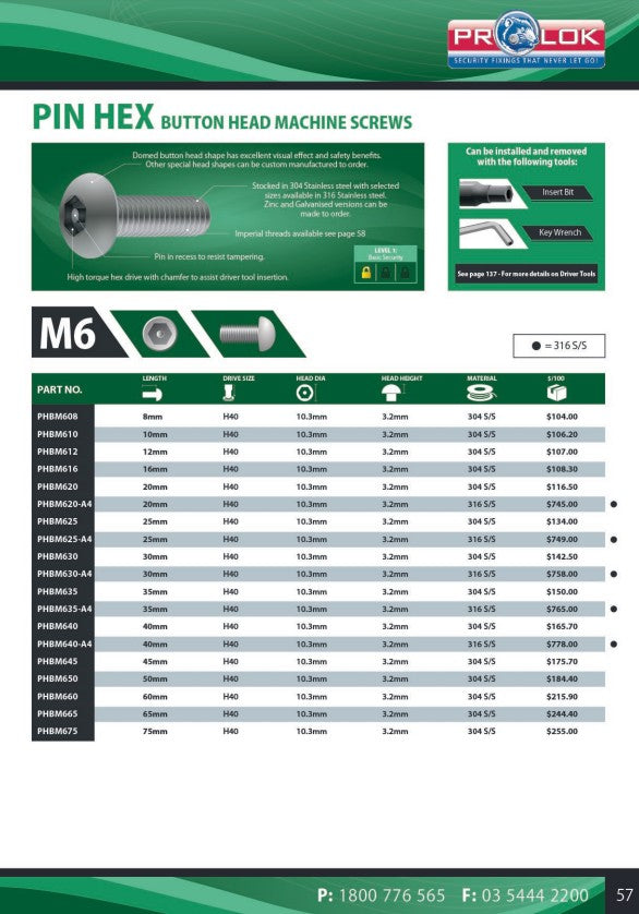 Pin Hex Key Wrench - in Various Sizes