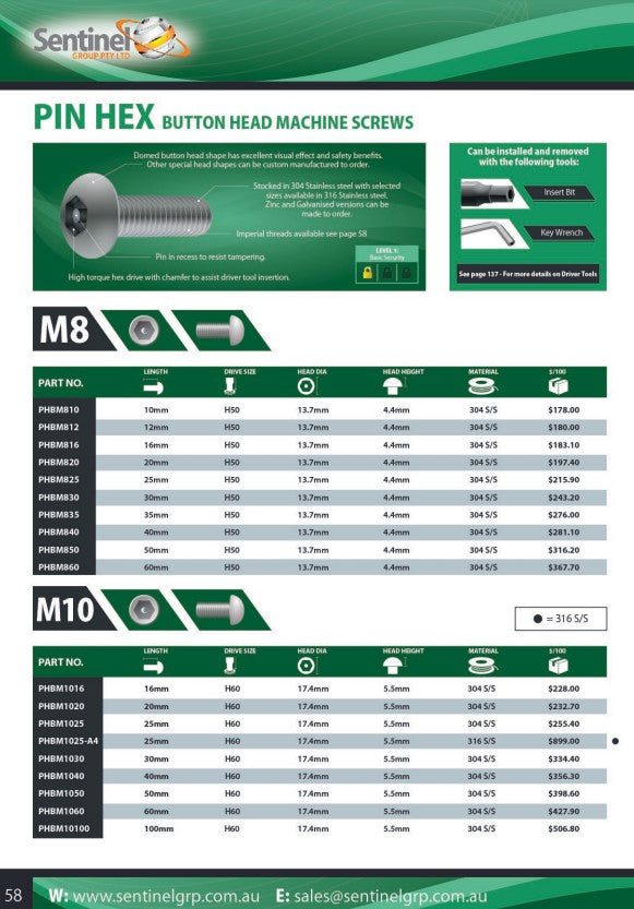 Pin Hex Key Wrench - in Various Sizes