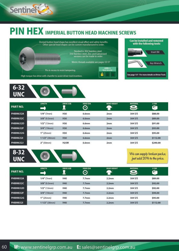 Pin Hex Key Wrench - in Various Sizes