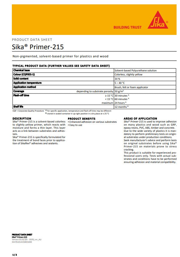 Sika Primer 215 250ml Box of 6 or 1L Box of 4