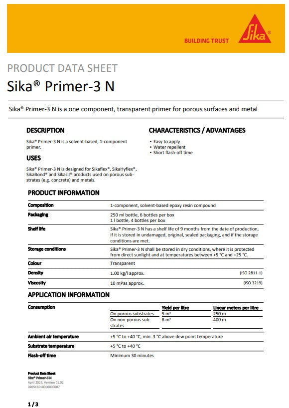 Sika Primer 3 N 250ml Box of 4 or 1L Box of 4