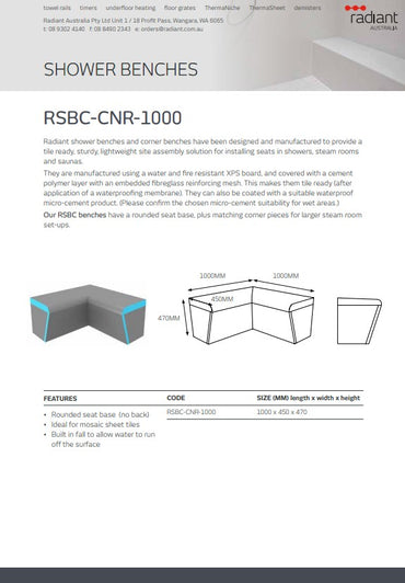 Thermasheet Curved Corner shower seat 1000 x 450 x 470 mm