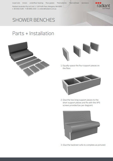 Thermasheet Curved shower seat with back 1200 x 586 x 870 mm