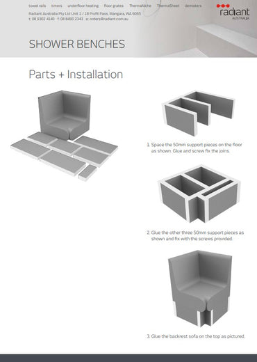 Thermasheet Curved corner shower seat with back 600 x 600 x 870 mm