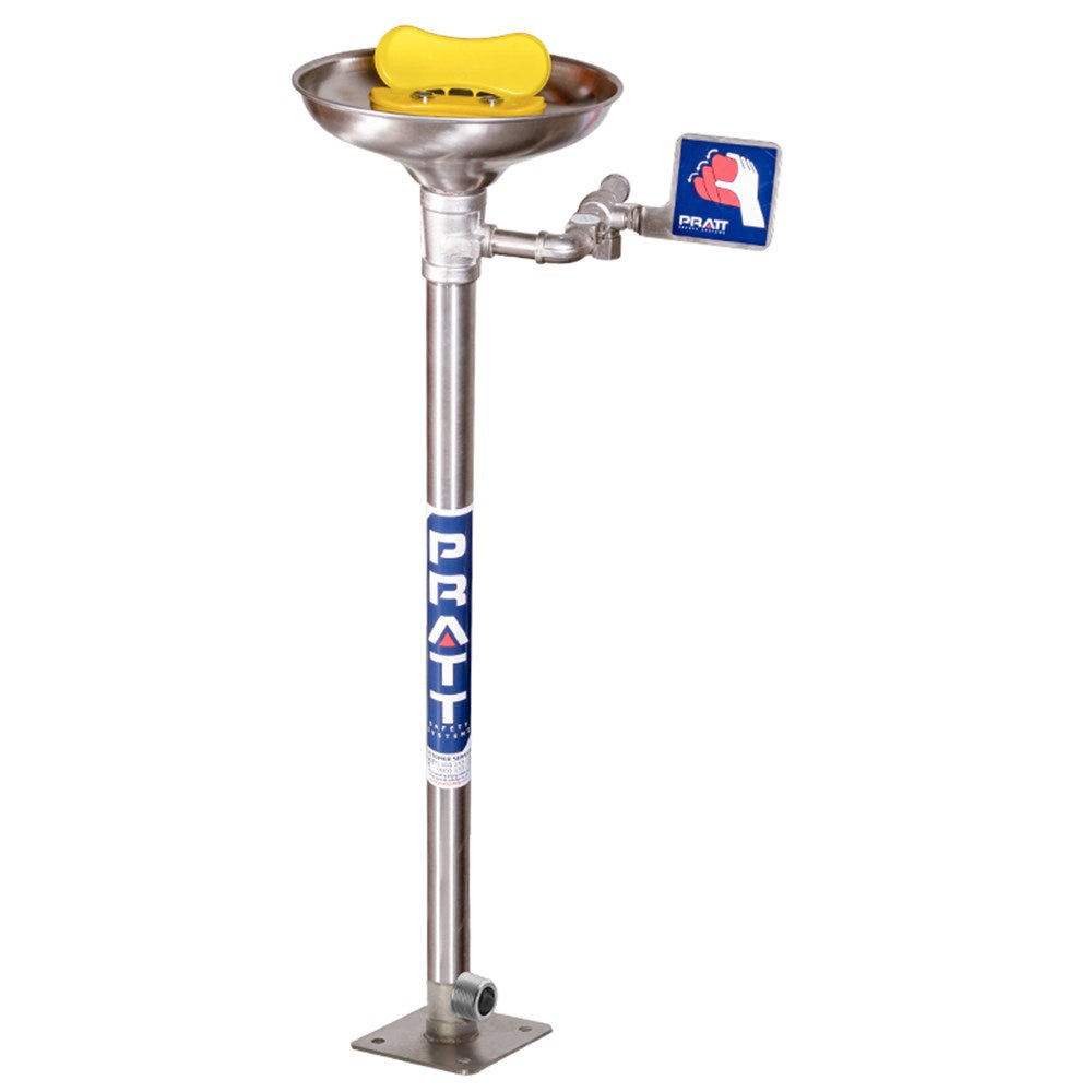 Pratt Fixed Pedestal Mounted Eye Wash Stations - Foot Treadle, Eye Face Wash and Bowl Options