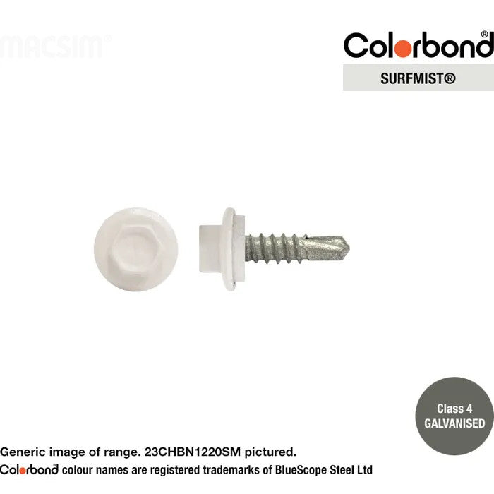 Macsim Hex Washer Face Self Drilling Galvanised PAINTED HEAD Screws - Box of 1000 - Various Sizes and Colours