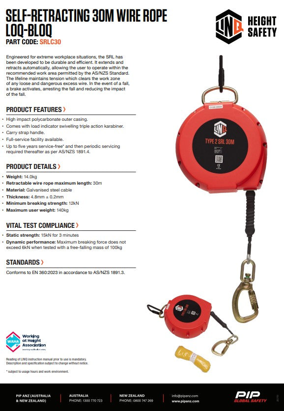 Linq Self-Retracting Wire Rope Loq-Bloq - 7m, 10m, 15m 20m and 30m options