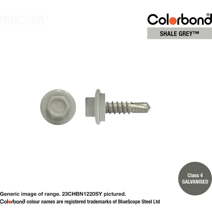 Macsim Hex Washer Face Self Drilling Galvanised PAINTED HEAD Screws - Box of 1000 - Various Sizes and Colours