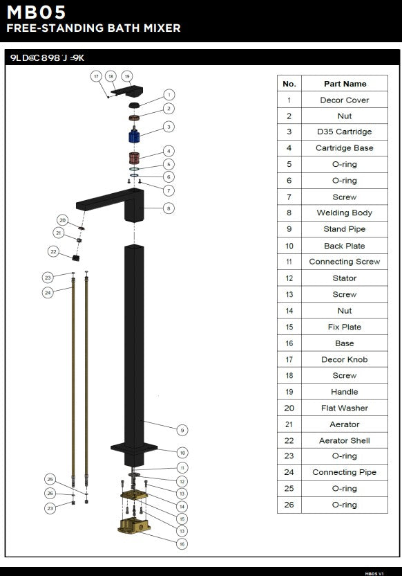 Meir Matte Black Square Freestanding Bath Mixer Tap