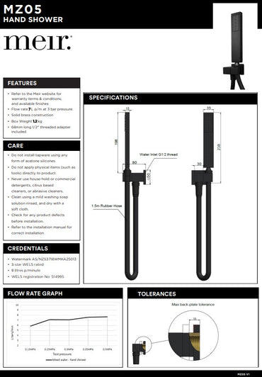 Meir Matte Black Square Hand Shower on Swivel Bracket