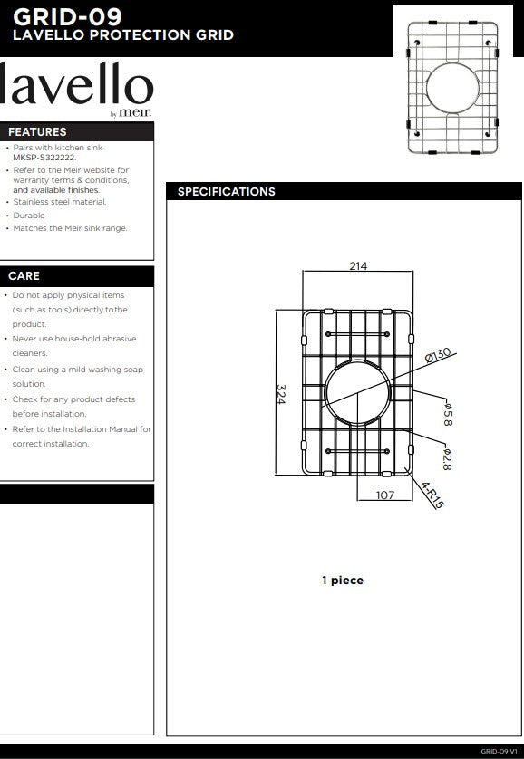 Meir Lavello Protection Grid for Kitchen Sink MKSP-S322222 - 3 Colour Finishes