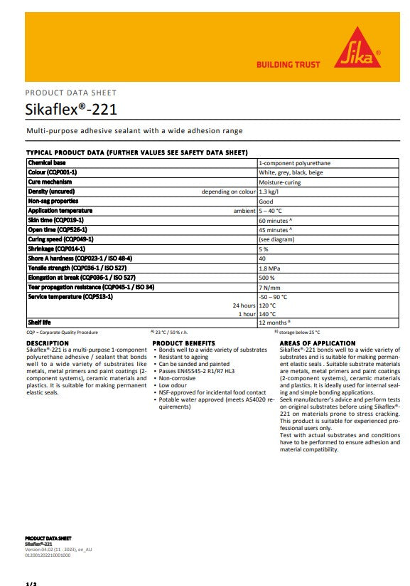 SikaFlex-221 310ml Cartridge or 600ml sausage
