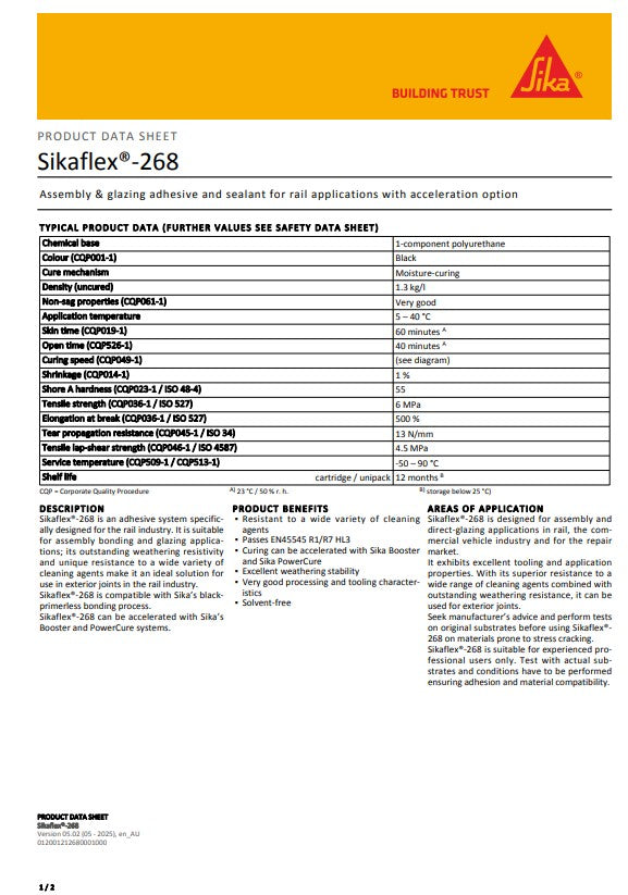 SikaFlex-268 Black 600ml Sausage - Box of 20