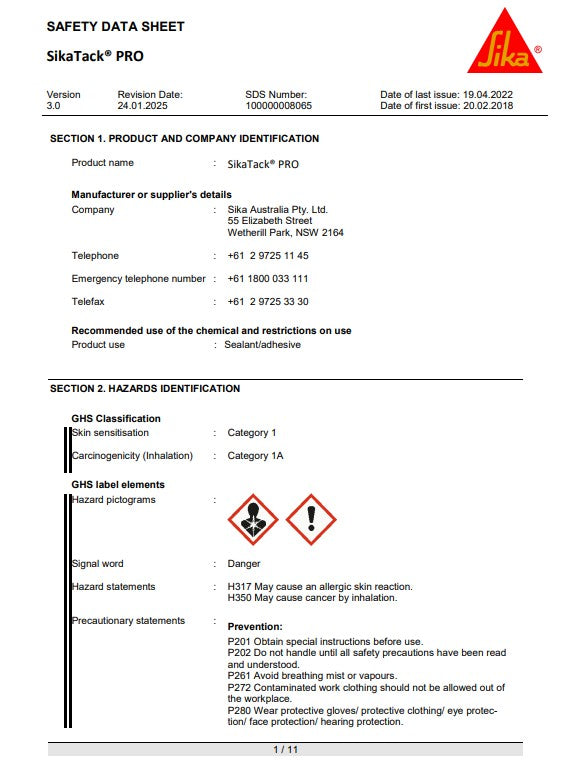 SikaTack Pro Black 600ml Sausage - Box of 20