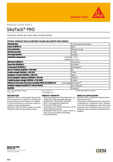 SikaTack Pro Black 600ml Sausage - Box of 20