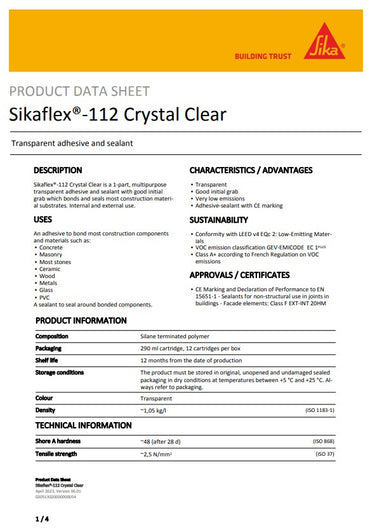 SikaFlex-112 Crystal Clear 290ml Cartridge - Box of 12