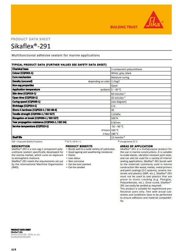 SikaFlex-291 Multi-functional adhesive sealant - various colours and sizes