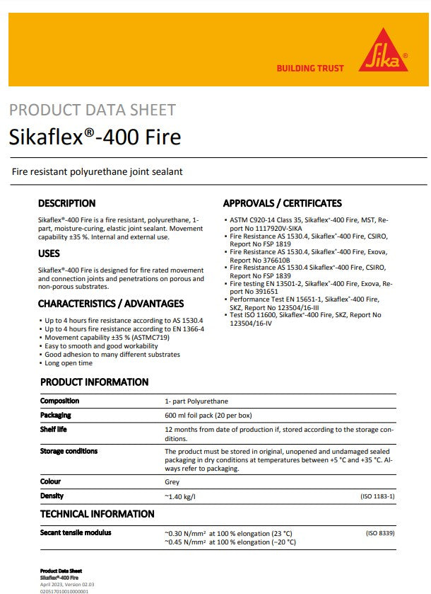SikaFlex-400 Fire Grey 600ml Sausage - Box of 20
