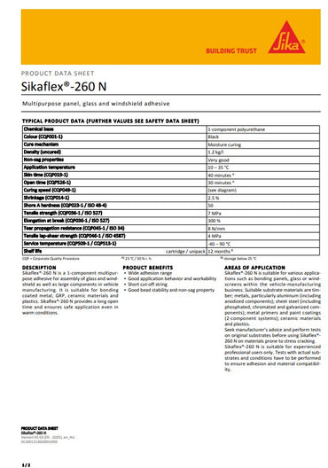 SikaFlex-260N Black 300ml Cartridge - Box of 12