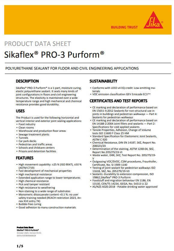 SikaFlex PRO-3 Purform Concrete Grey 600ml Sausage - Box of 20