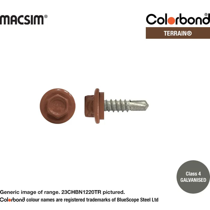 Macsim Hex Washer Face Self Drilling Galvanised PAINTED HEAD Screws - Box of 1000 - Various Sizes and Colours